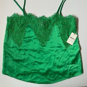 Green Silk Tank Top with lace